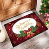 VIKAMA Xmas Front Door Mat Festive Bell Bow Holly Letter Print Non Slip Floor Mat For Indoor Outdoor Entry Xmas Decor