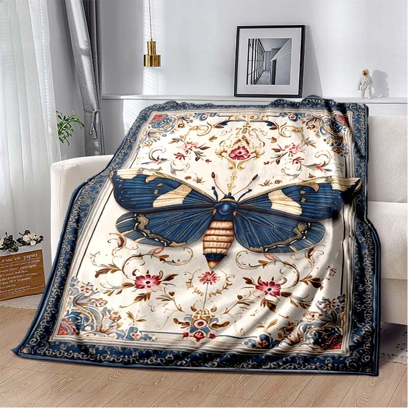 Moth Cicada Moon Phase Botanical Golden Geometric Purple Print Soft Flannel Throw Blanket Sofa Bed Witchy Mystic Warm Decor Cover 80cm x 120cm