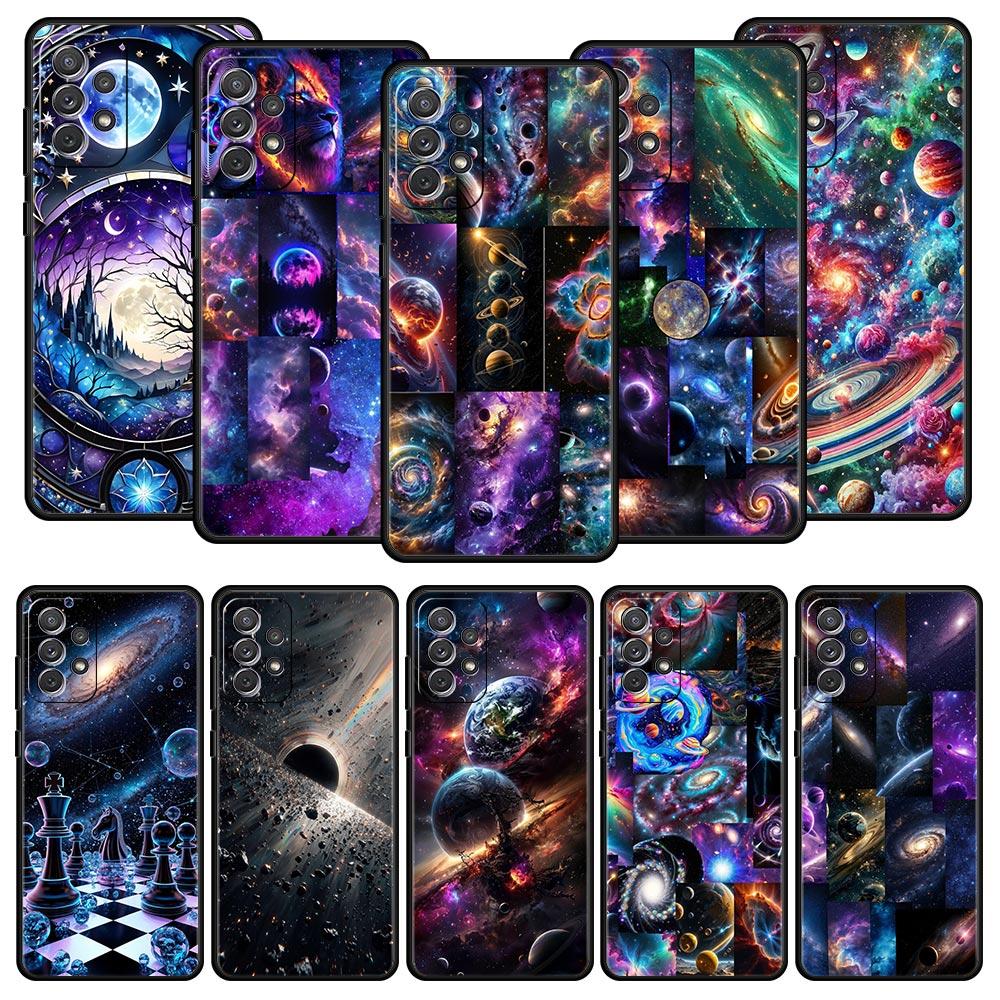 Universe Starry Sky Moon Phone Case for Samsung Galaxy A55 A35 A17 A07 A15 A13 A25 A51 A71 A72 A73 A32 A52 A52S A41 5G Soft TPU