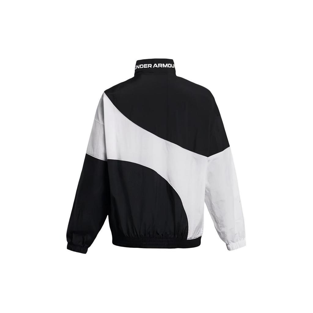 Under Armour Legacy Crinkle Jacket With Loose Lapel And Zipper Women Jacket Black White 1382762-001