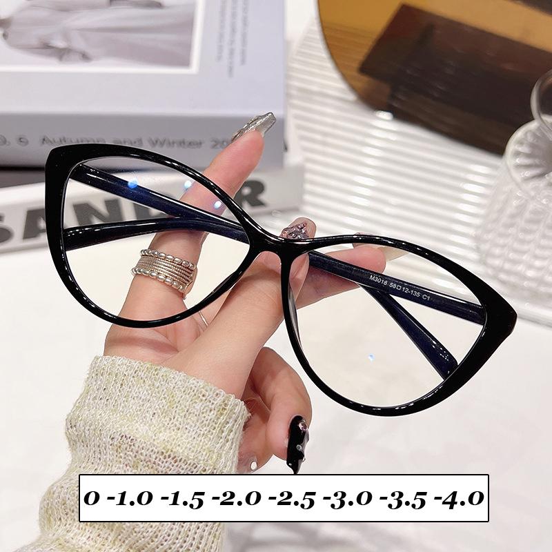 Ladies Cat Eye Myopia Glasses Vintage Square Black Large Frame Shortsighted Eyeglasses TR90 Anti Blue Rays Minus Eyewear Diopter