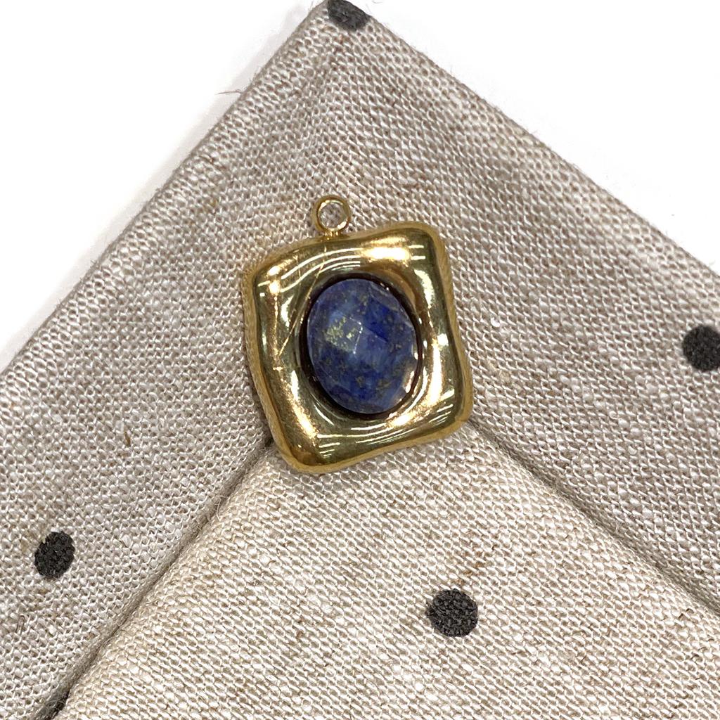 1Pc Natural Stone Irregular Square Pendant 16×20mm, Golden‑Plated Bezel‑Set Gemstone Charm for DIY Necklace Jewelry Making