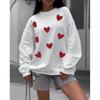 Fashion Wind Heart Printing Casual Loose Round Neck Sweatshirt Loose Heart-Shaped Printed Top