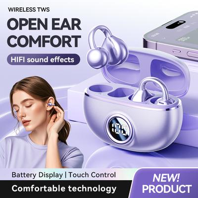 Open-Ear Headphones Clip-On Earbuds Wireless Bluetooth Earbuds with Microphone Secure Lightweight Comfort Water Resistant Fast Charging
