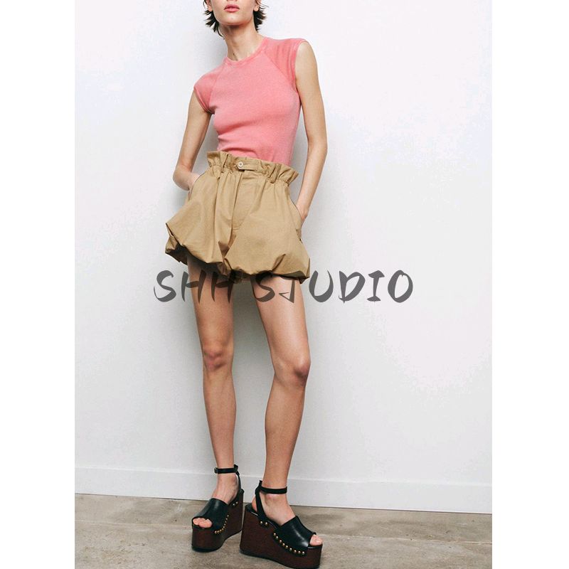 Spring New Women's Clothing Casual Puffy Pants Foot Cotton Blended Mid-Waist Balloon Version Shorts 2712737