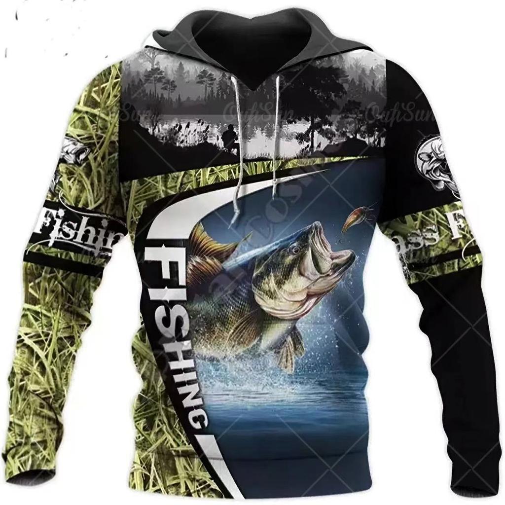 Sweat à capuche unisexe avec impression numérique 3D Motif pêcheur Luya pull de sport d'extérieur