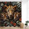 Tropical Jungle Leopard Shower Curtains Wild Animals Floral Green Plants Modern Fabric Home Bathroom Curtain Decor With Hooks