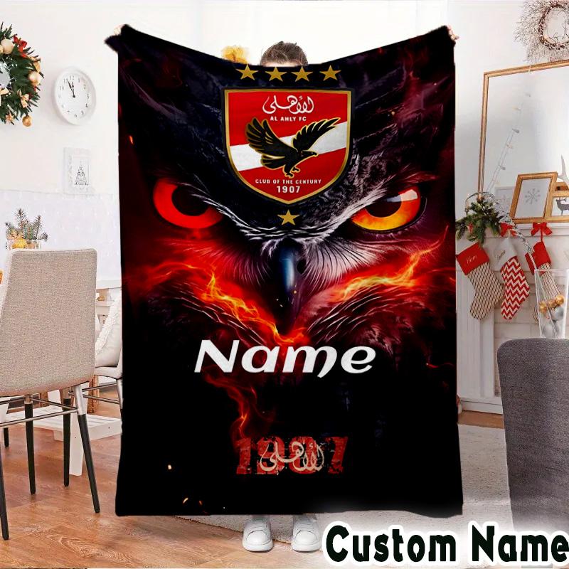 Custom Name Ahly FC Crest Throws Blanket Flannel Blankets for Couch Bed Gifts for Men Women Picnic blanket Christmas fan gifts