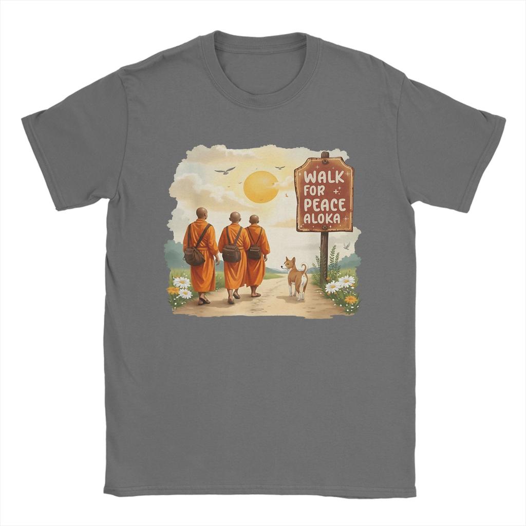 Vintage Retro Walk for Peace Monks with Aloka Dog TShirt for Men Round Collar 100 Cotton T Shirt  Short Sleeve Tees Tops
