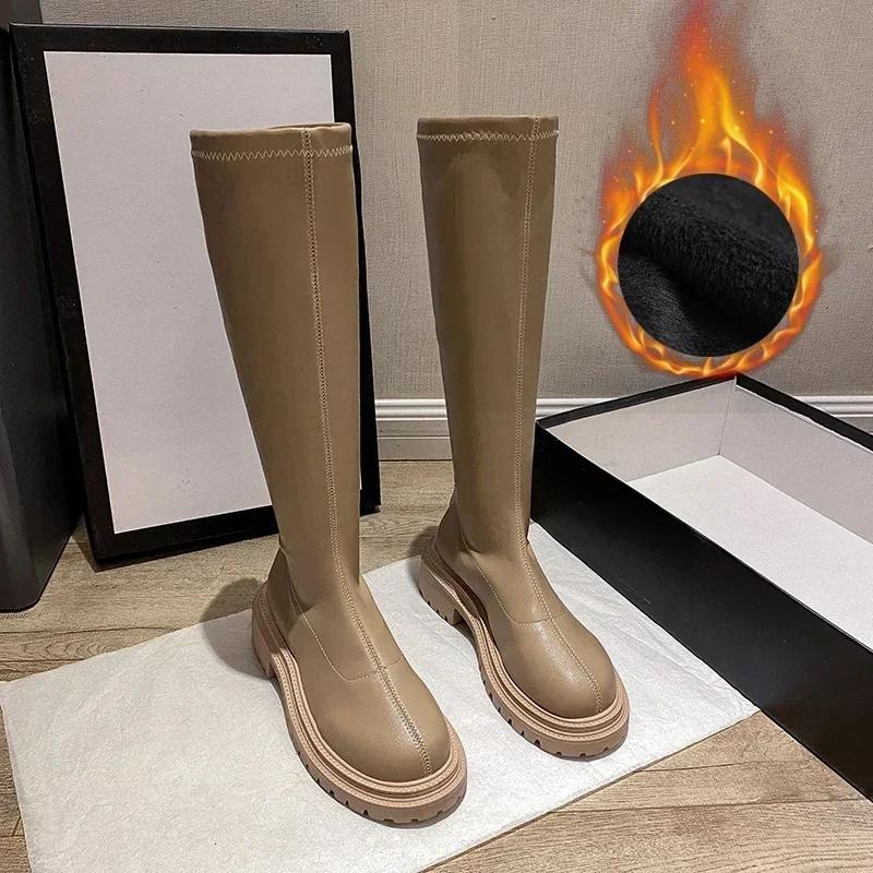 Herbst Winter Frauen Wohnungen Heel Frauen Lange Stiefel Hohe Qualität Weiche Leder Damen Ritter Stiefel Casual Knie-hohe Stiefel