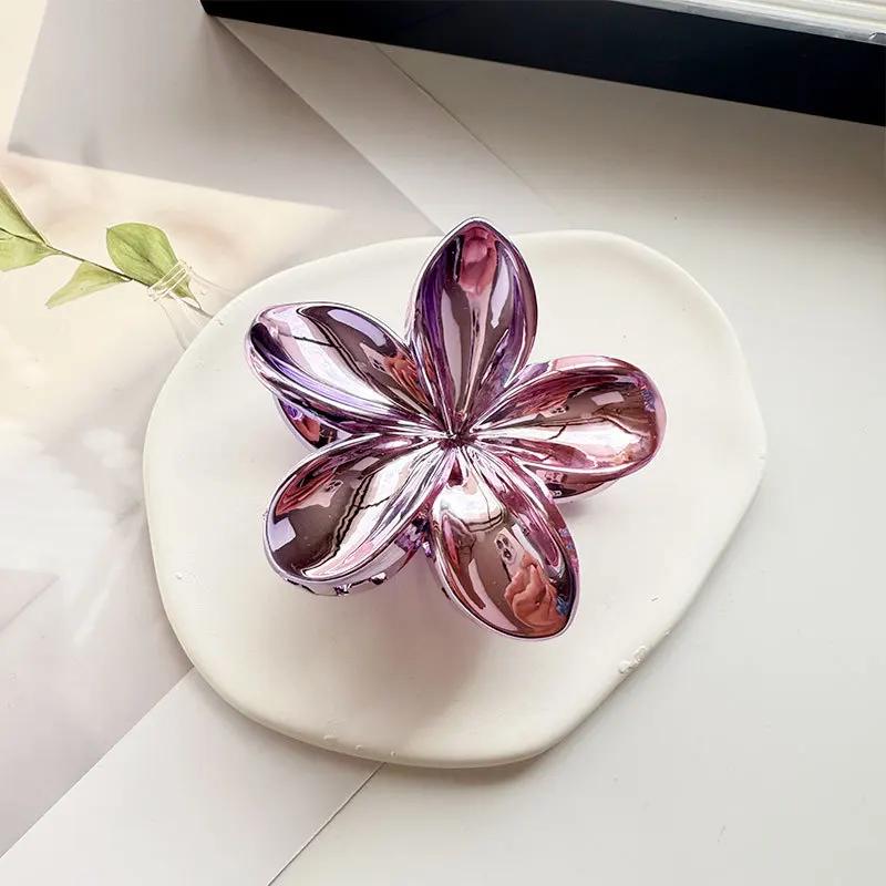 Hawaiian Gradient Laser Hair Clips Flower Hair Claw Large Fashion Head Wear Hairpin Women Girls Crab Barrette Hair Accessories