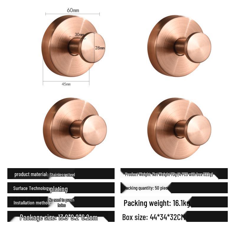 Traceless Stainless Steel Vacuum Suction Cup Hook for Kitchen & Bathroom
