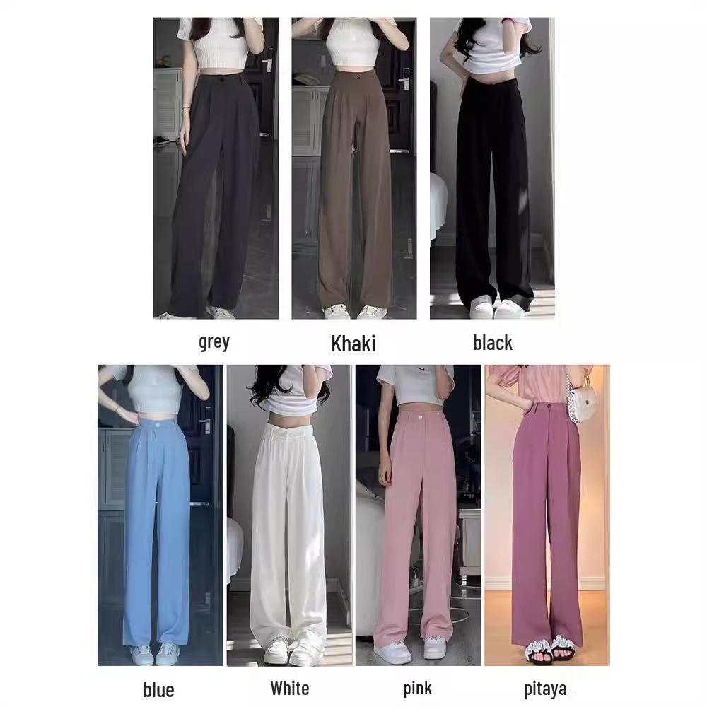 Women's 2024 High-Waist Black Wide-Leg Drape Suit Pants - Slim, Casual, Straight Fit for Spring