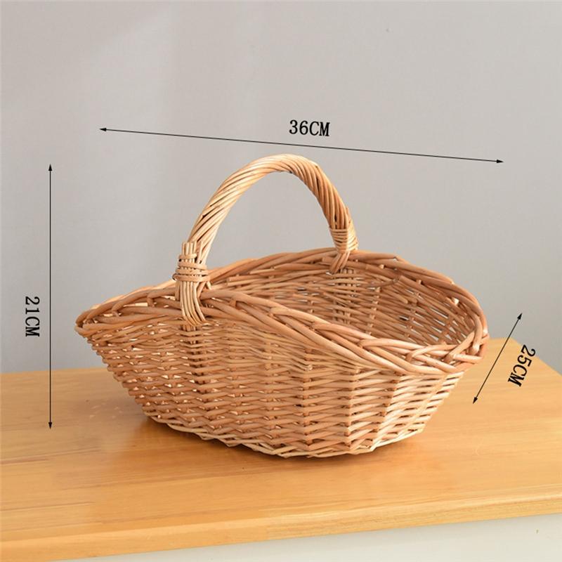 M-Modern-Willow Fruit Picnic Basket Rattan Egg Basket Kitchen Storage Basket Bamboo Portable Vegetable Basket Storage Basket
