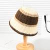 Fashion Wide-Striped Knitted Bucket Hat Versatile Cold-Proof Fisherman Hat Large Head Circumference Warm Basin Hat Outdoor