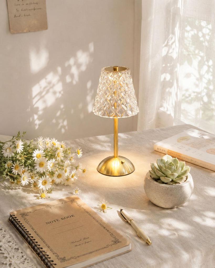 Retro Crystal Rechargeable Desk Lamp - CE Certified Night Light Atmosphere Lamp