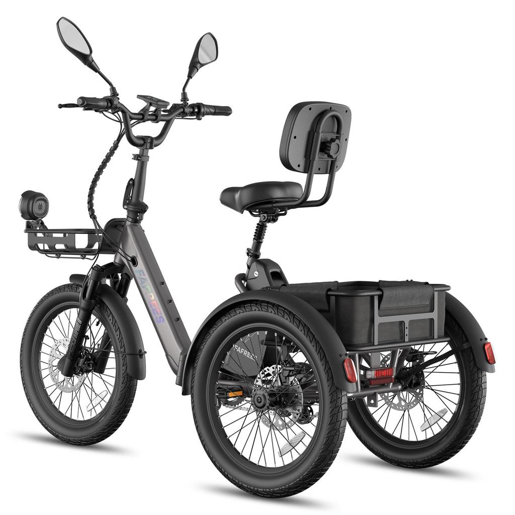 Triciclo Eléctrico de Carga FAFREES F20 Mate II para Personas Mayores, Batería Extraíble de 48V 25Ah, Cestas Delantera y Trasera