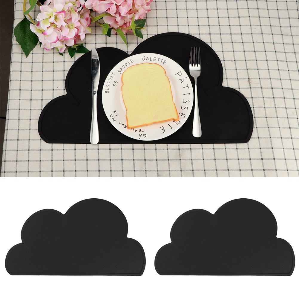 2pcs Children Cloud Shape Placemat Silicone Waterproof Heat Insulation Feeding Plate PlacematBlack