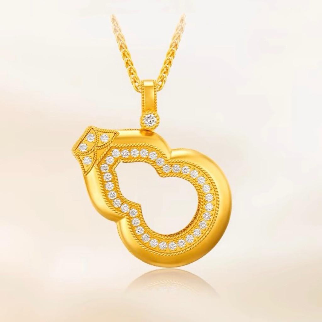 Jindian has the same Fulu God of Wealth, sand gold ancient French wire matte lucky gourd pendant, retro court necklace wholesale.