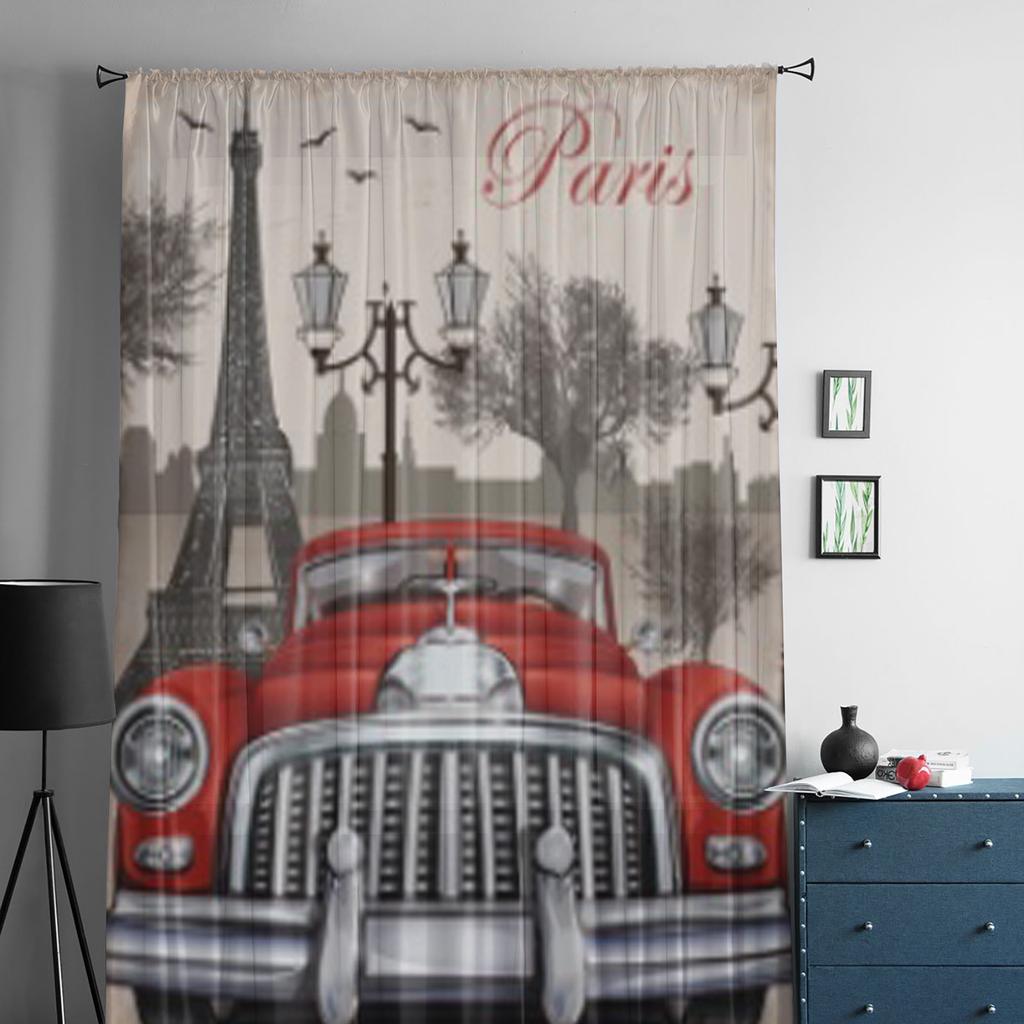 Tower Retro 1960er Türkei Räder Reise Chiffon Transparente Vorhänge für Wohnzimmer Schlafzimmer Dekoration Fenster Voiles Tüllvorhang