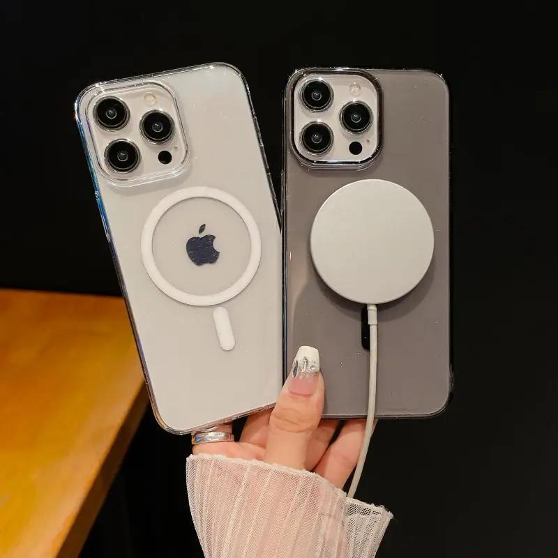 Husă magnetică de lux cu sclipici pentru iPhone 11 12 13 14 15 Pro Max pentru încărcare fără fir Magsafe Husă PC acrilic dur transparent