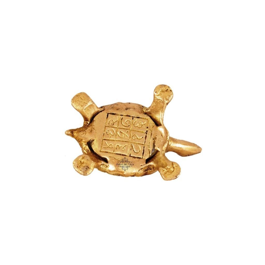 Brass Fengshui Tortoise Miniature Statue (1.5 X 4 Inch, Gold)