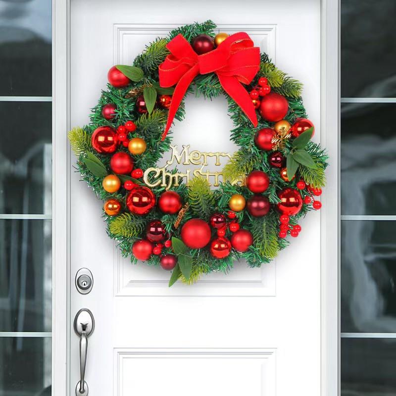 Christmas Ball Wreath Door Hanging Decor Home Window Wall Display Modern Plastic Holiday Garland With Red Balls Pine