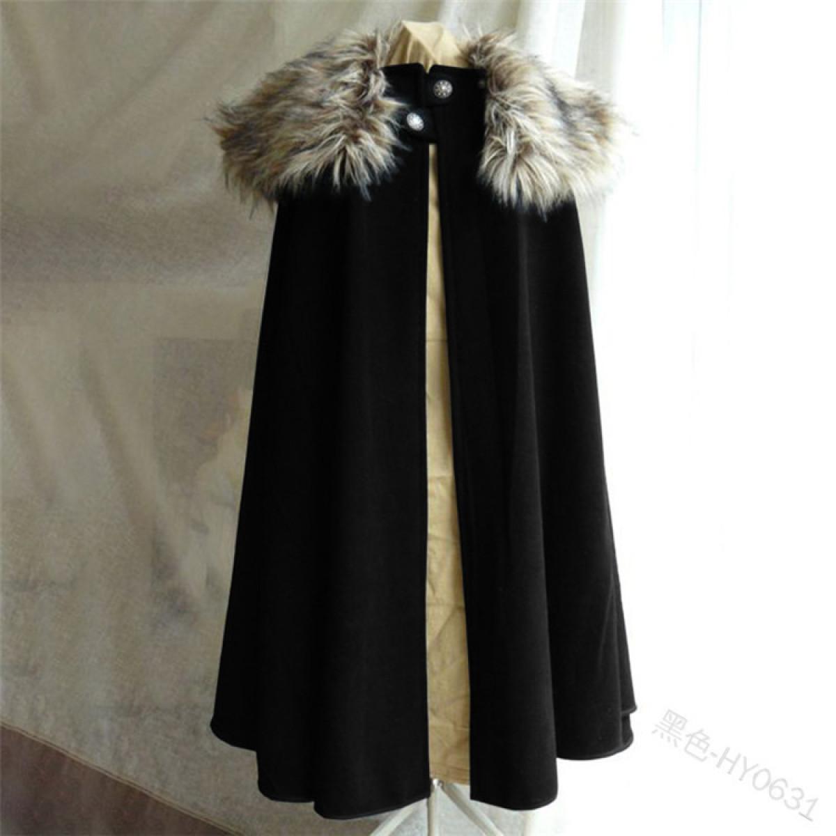 

Men s retro solid color steampunk cape cape woolen coat XXXL чорний