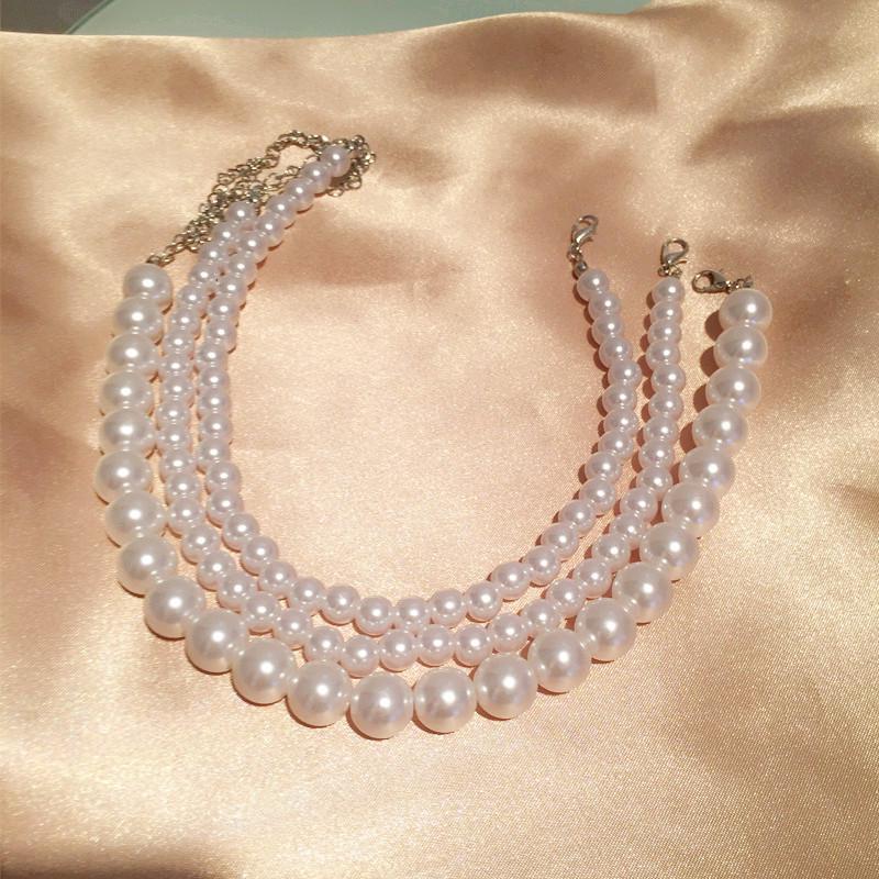 Elegant Retro Korean-Style Multi-Layer Pearl Choker Necklace for Women