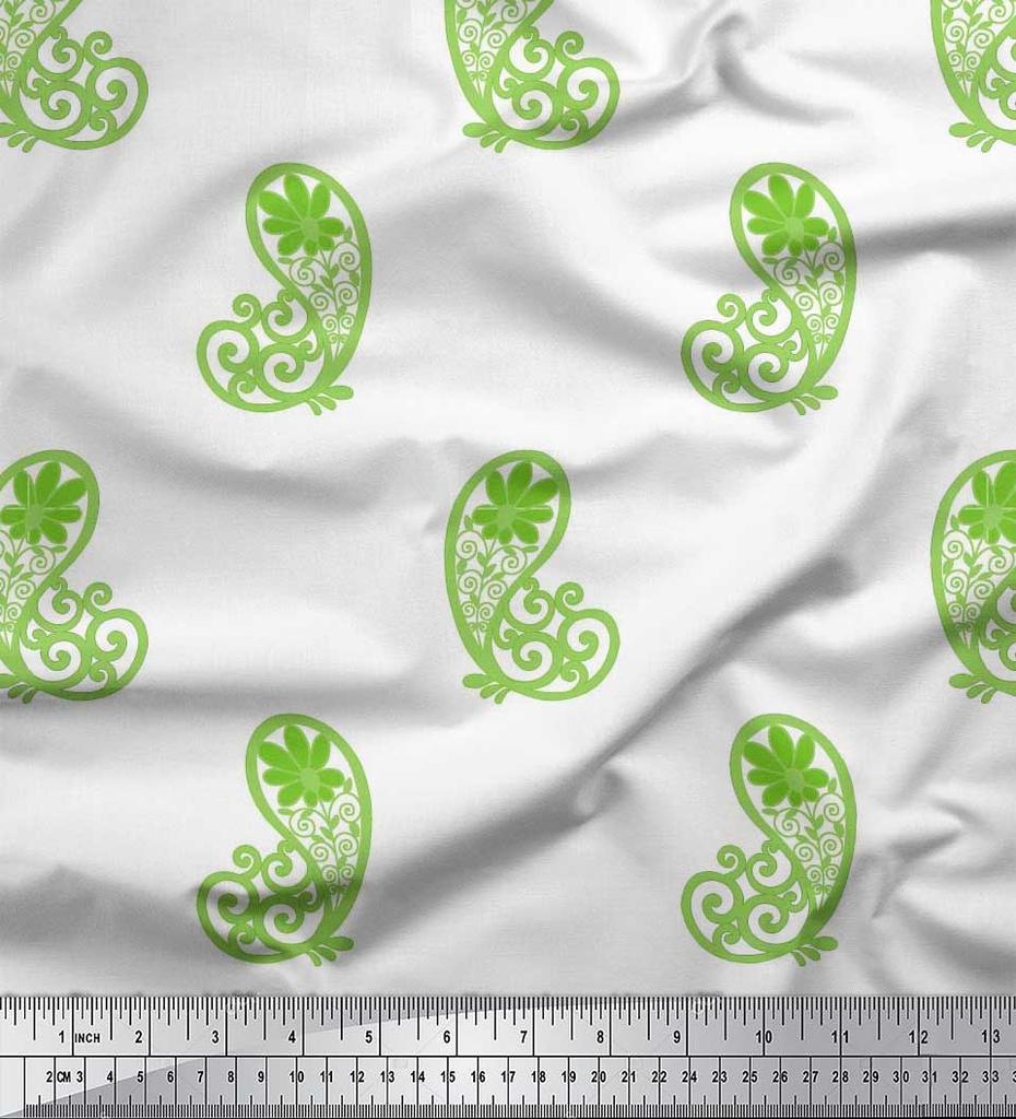 Soimoi Černá japonská krepová saténová tkanina Floral & Paisley Print Fabric v metrech 42 palců