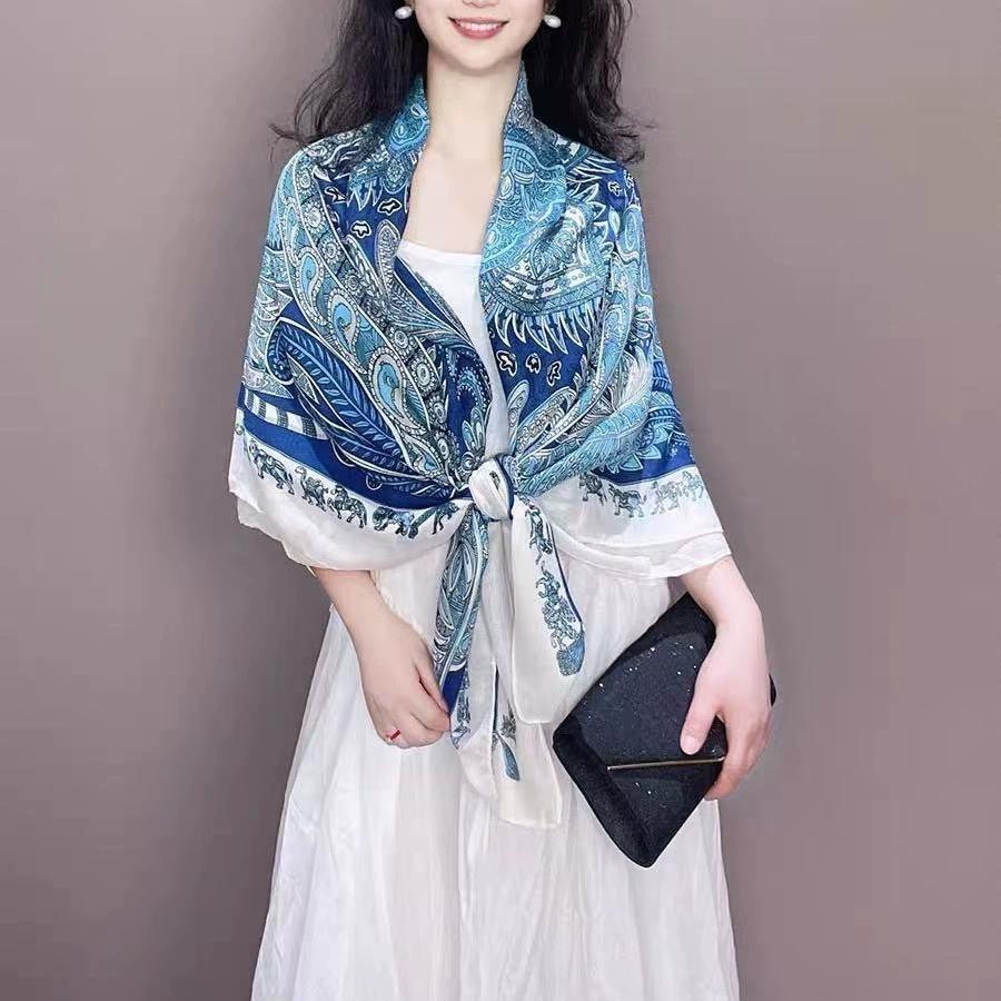 Cotton Feeling Scarf For Women 130Cm Large Square Scarf Outdoor Trips Air-Conditioned Shawls And Wraps