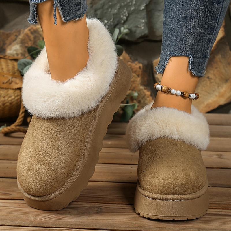 Fashion Fluffy Fur Winter Boots for Women 2025 Plus Size Non Slip Platform Snow Boots Woman Suede Thicken Plush Warm Cotton Shoes Female