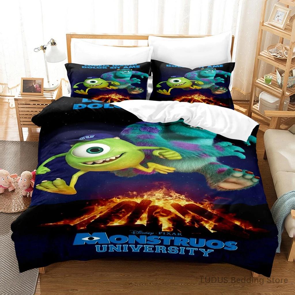 Copripiumino Monsters & Co. Boo con 2 Federe Kawaii Mike Sulley Set Biancheria da Letto Copripiumino Cartone Animato Senza Lenzuolo Sotto