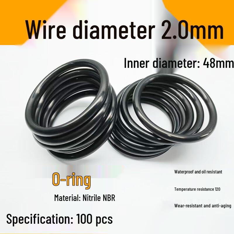 Nitrile Rubber O-Ring Gasket Seal ID 48mm x 2.0mm (100 pcs)