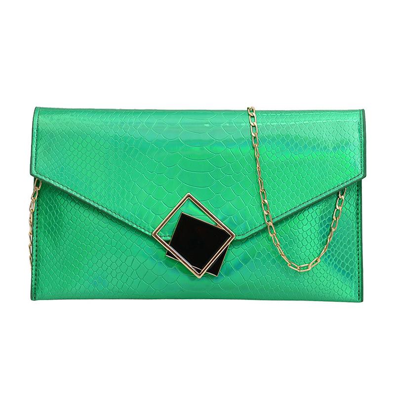 

Laser foreign gas envelope bag 2024 new Korean version crocodile pattern texture oblique span bag chain shoulder bag women s bag зелений