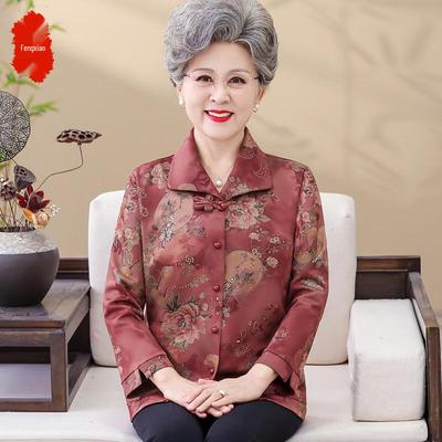 Elderly Women's Floral Print Long-Sleeve Shirt