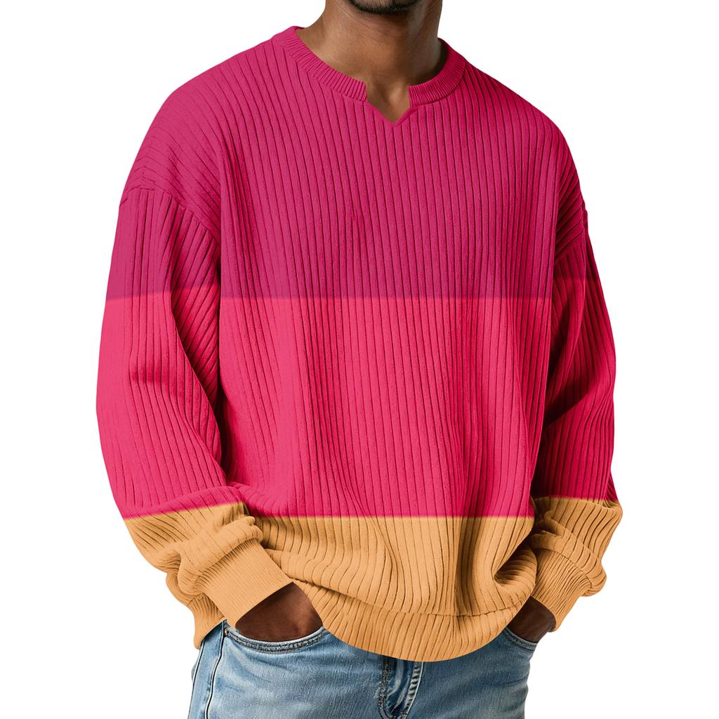 Herrfärg,Färgblockerad Snygg V-ringad Ribbstickad Långärmad T-shirt