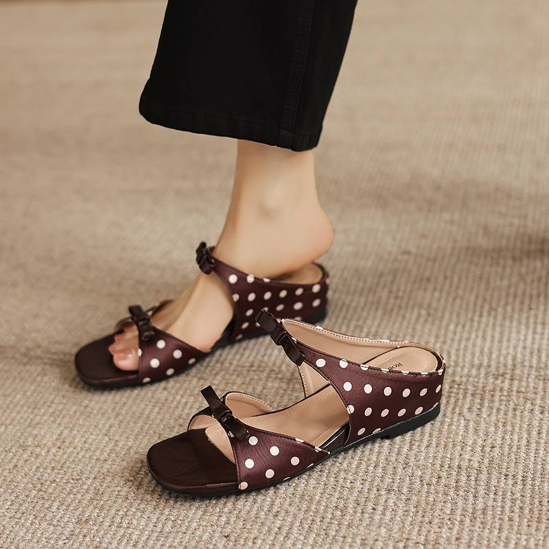Krazing Pot Microfiber Med Heels Polka Dot European Design Outside Slippers Flip Flop Summer Size 43 Size 42 Women Sandals