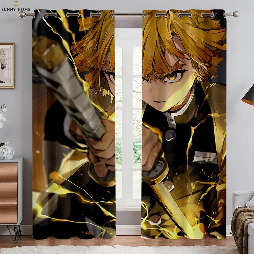 Hot-Blooded Anime Cartoon Style Print Print Window Curtains Black Silk Light Blocking Window Curtains Bedroom Space Living Space Study Kitchen