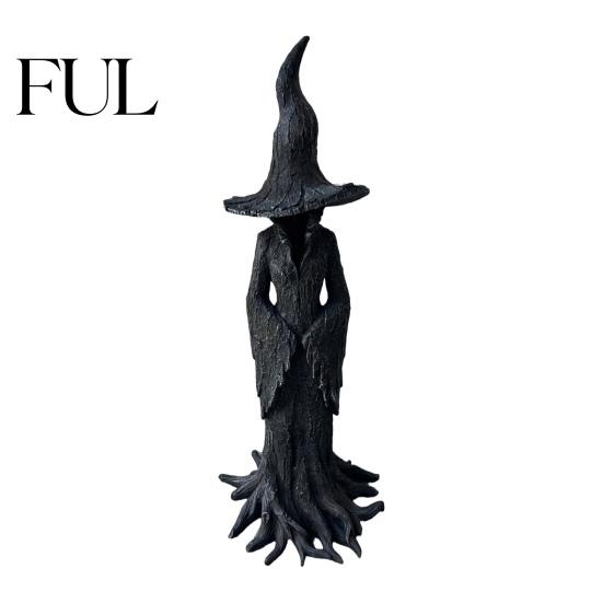 Unique Faceless Witch Ornament Halloween Statue, Resin Gothic Tree Figurine, Vintage Decor for Living Space Dark Fantasy Tabletop, Bookshelf