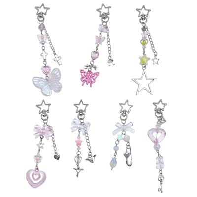 Butterfly Pendant Cellphone Strap Beaded Phone Chains Handmade Detachable Phones Lanyard Keychains for Wallet Bags