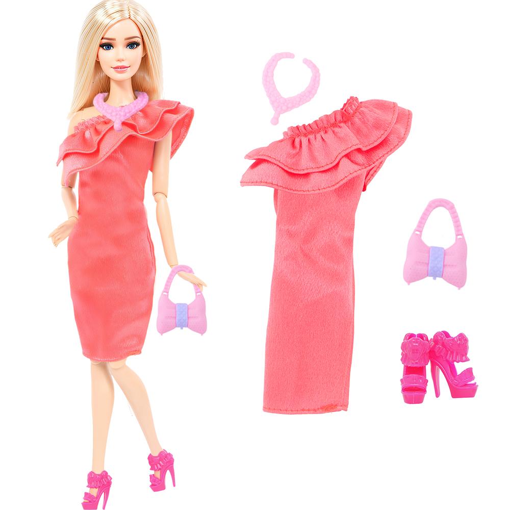 4 Pcs/Set Fashion Doll Clothes for 30cm Doll 30 Cm Girl Doll Shiny Dress Outfit + Accessories Shoes Handbag Kids Toy Gift