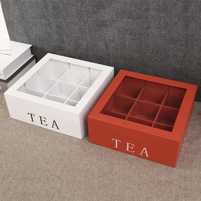 Boîte de rangement en bois pour thé et café avec couvercle - Organisateur à 9 compartiments pour sachets de thé, capsules de café, infuseurs à thé ou rangement de bijoux