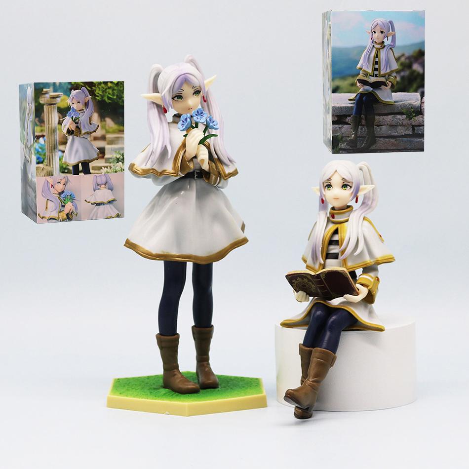 2PCS Anime Beyond Journey's End Read Book Sitting Take Flowers Stand Action Figures Frieren Noodle Stopper Collection Toy Gift