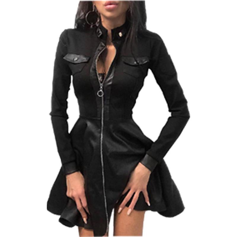 2023 Autumn/Winter Women's PU Leather Waist Dress: European & American Fashion