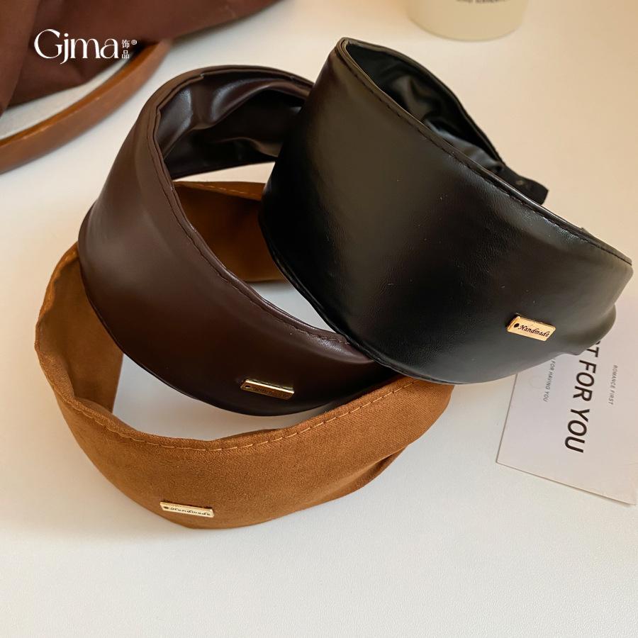 Vintage Maillard Wide Leather Headband Headband High Cranium Top Versatile Hair Accessories Women