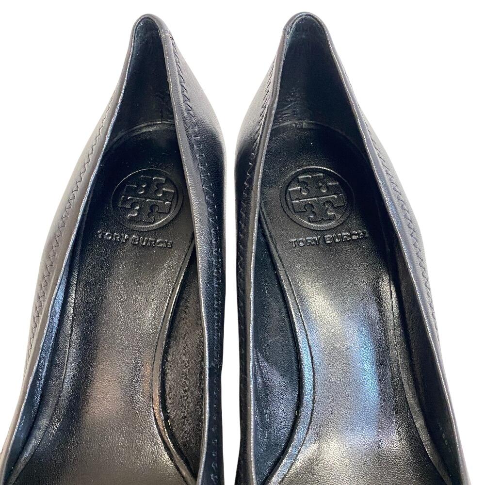Tory Burch Wedge sole Double T logo leather Caroline 54 pumps black leather Women Used