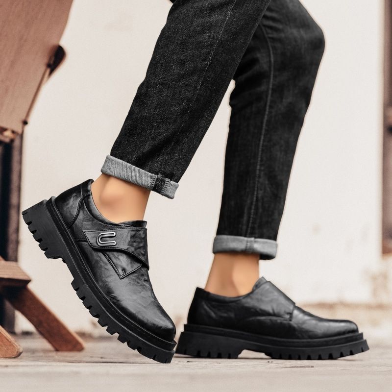 Platform Height Increasing Social Shoe Male Young Students Round Toe Low Price Leather Not Casual Cowhide 39 Men's Formal Shoes