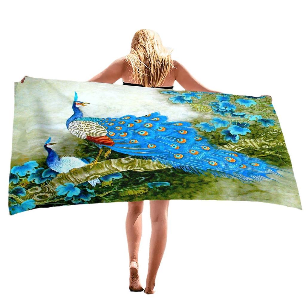 Animal Peacock Print Series Seaside Vacation Beach Towel Swimming Bath Towel Sports Towel