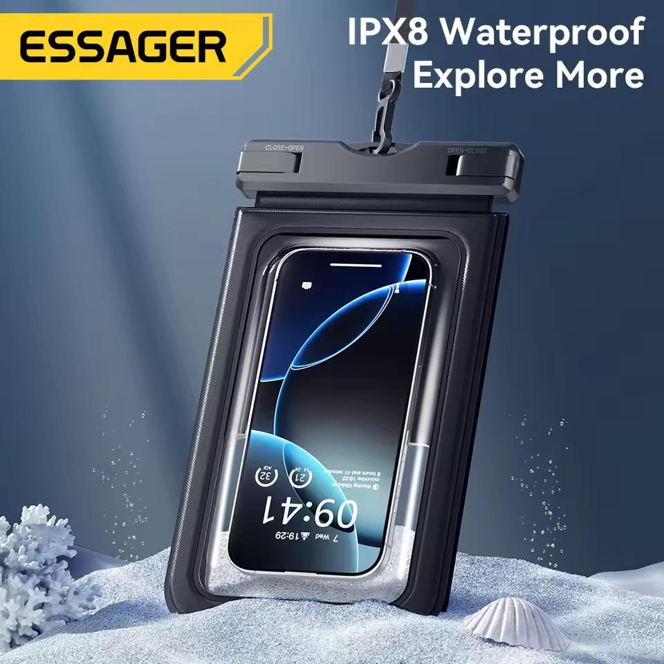 Essager Custodia Impermeabile IPX8 a Doppia Tasca per iPhone16 15 14 13 Borsa Stagna Galleggiante per Snorkeling Spiaggia Nuoto Copertura Universale